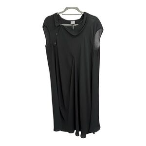 Lilith Paris Black Asymmetrical Gauzy Semi Sheer Oversized Midi Dress Medium